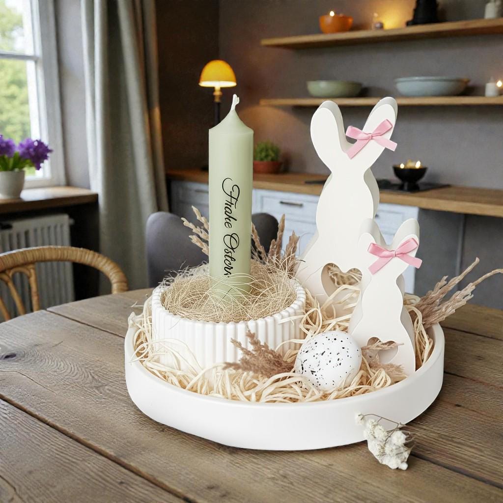 Silikon Gießformen Set 4teilig | Osterhase groß & klein + Schale/Nest + Eierbecher/ Kerzenhalter | Raysin Keraflott Form