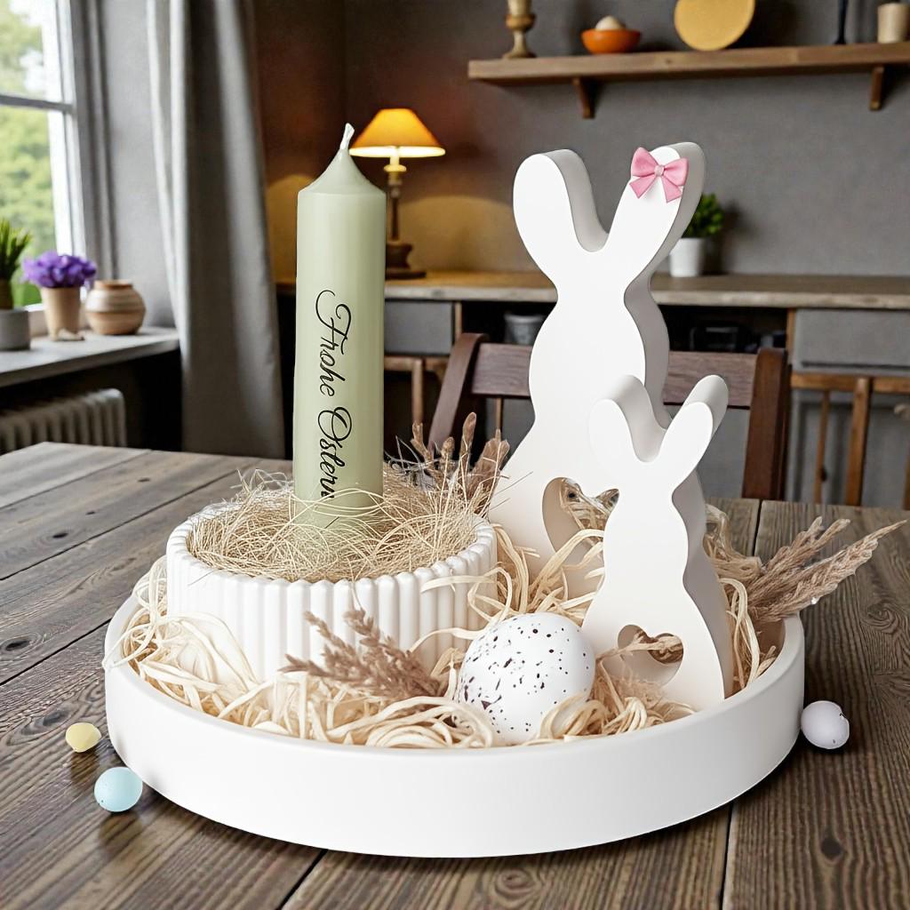 Silikon Gießformen Set 4teilig | Osterhase groß & klein + Schale/Nest + Eierbecher/ Kerzenhalter | Raysin Keraflott Form