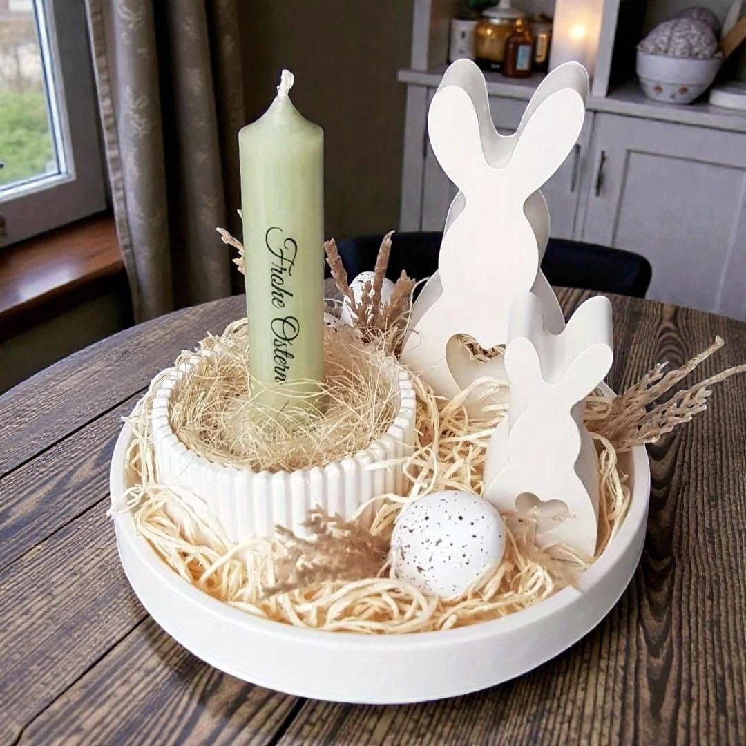 Silikon Gießformen Set 4teilig | Osterhase groß & klein + Schale/Nest + Eierbecher/ Kerzenhalter | Raysin Keraflott Form