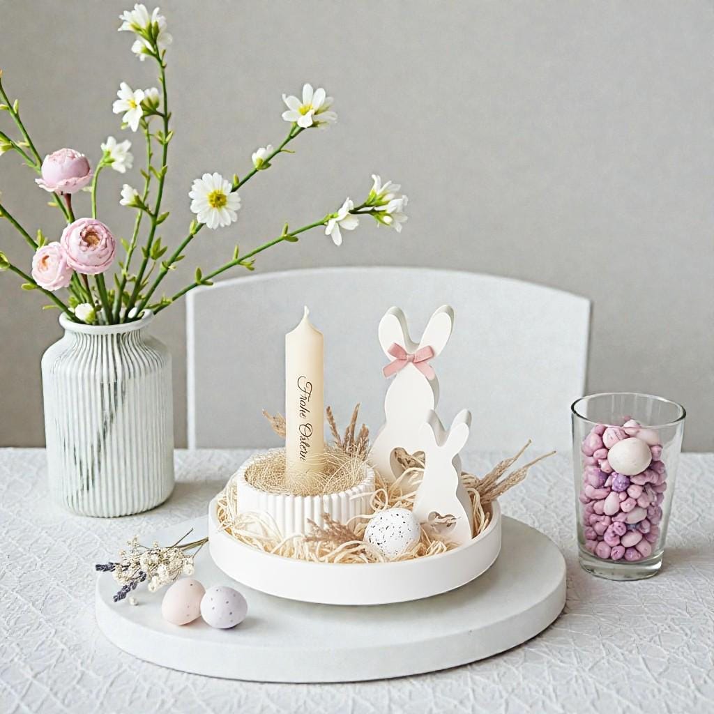 Silikon Gießformen Set 4teilig | Osterhase groß & klein + Schale/Nest + Eierbecher/ Kerzenhalter | Raysin Keraflott Form