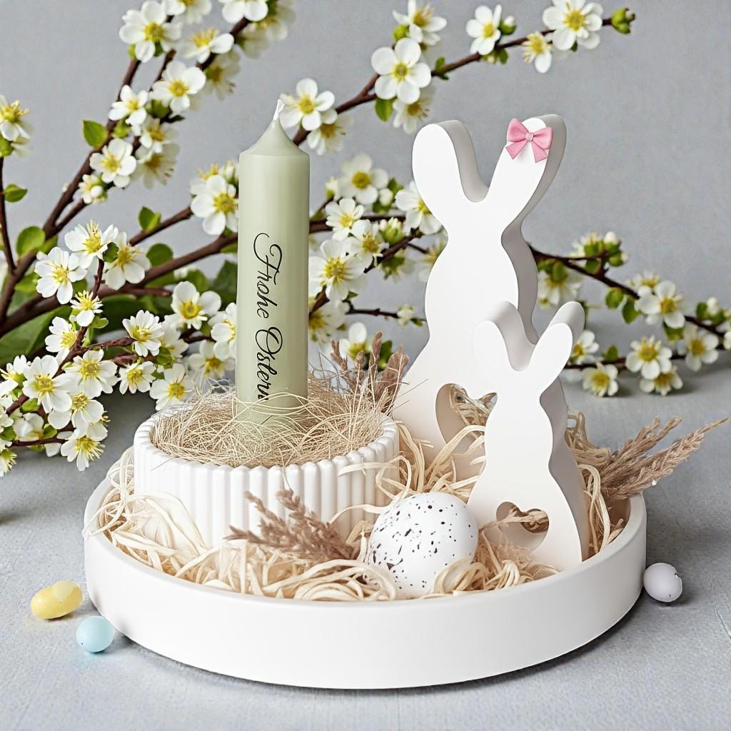 Silikon Gießformen Set 4teilig | Osterhase groß & klein + Schale/Nest + Eierbecher/ Kerzenhalter | Raysin Keraflott Form