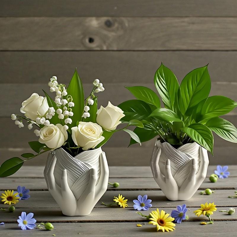 Silikon Gießform Herzvase mit zwei Händen, Blumentopf – Pflanzgefäß-Form für Beton/Raysin/Keraflott – wiederverwendbare, glatte Silikonform