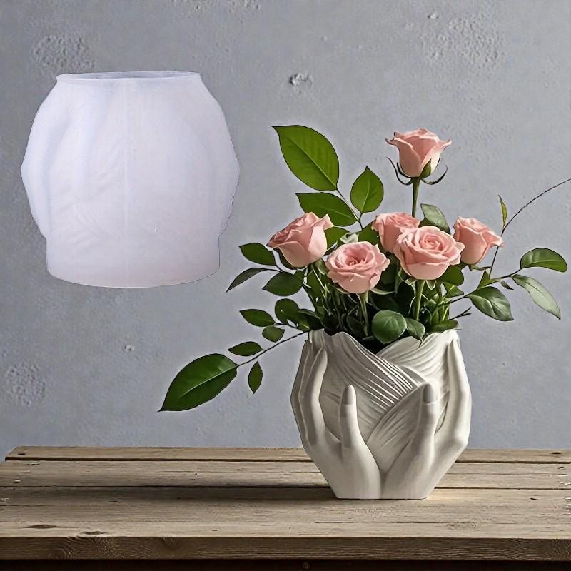 Silikon Gießform Herzvase mit zwei Händen, Blumentopf – Pflanzgefäß-Form für Beton/Raysin/Keraflott – wiederverwendbare, glatte Silikonform