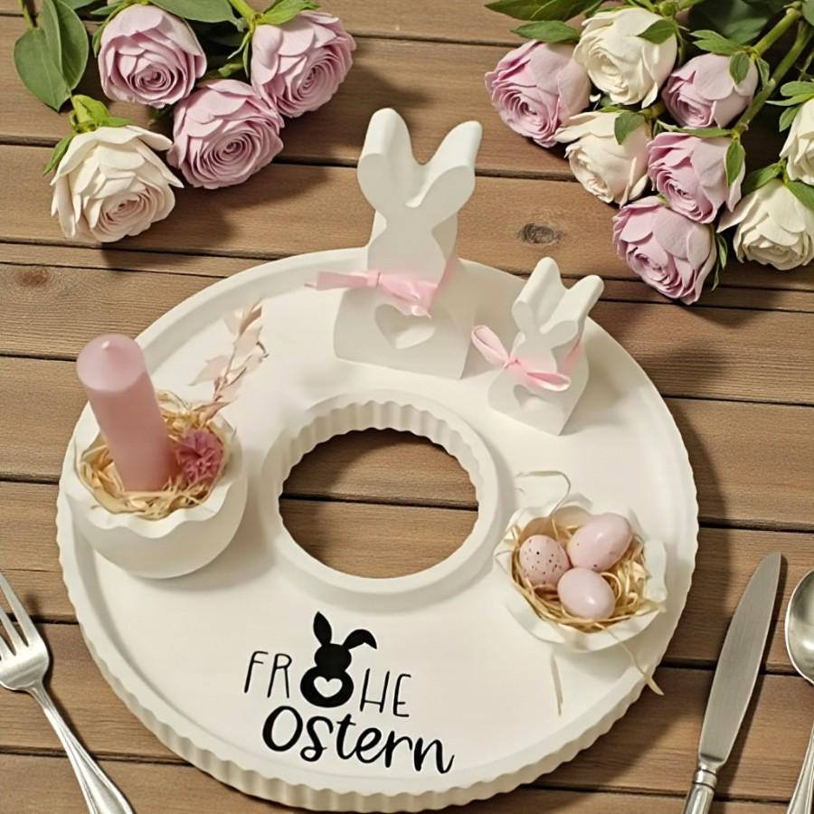 Silikon Gießform Set (4 Formen) – 2x Osterhase + Osternest/Schale + Becher/Ei-/Kerzenhalter – für Raysin & Keraflott – Osterdeko DIY