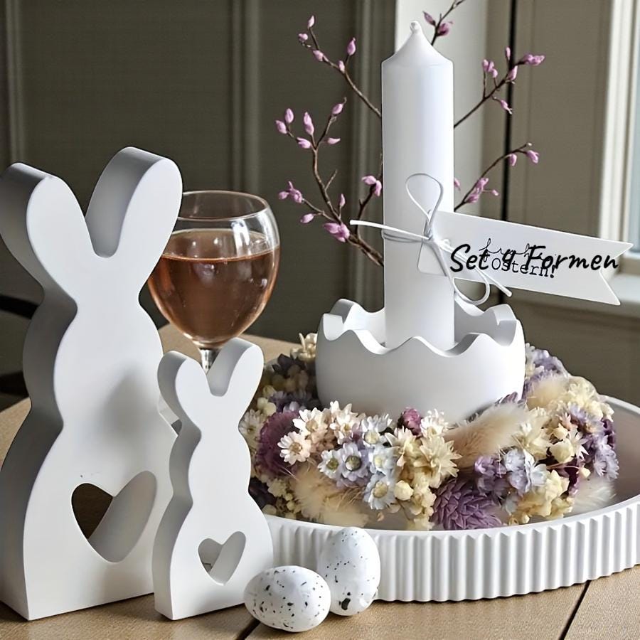 Silikon Gießform Set (4 Formen) – 2x Osterhase + Osternest/Schale + Becher/Ei-/Kerzenhalter – für Raysin & Keraflott – Osterdeko DIY