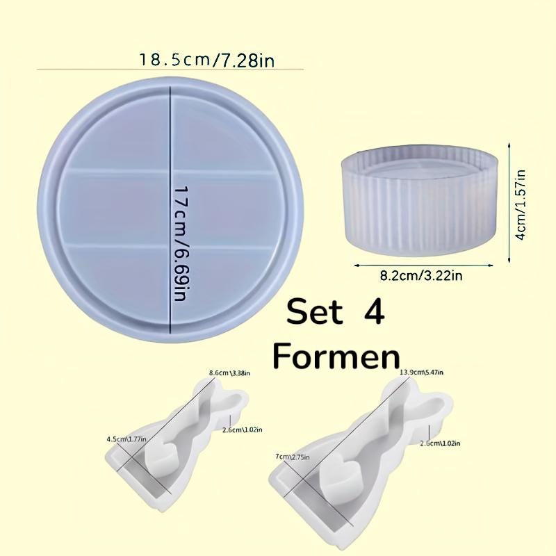 Silikon Gießformen Set 4teilig | Osterhase groß & klein + Schale/Nest + Eierbecher/ Kerzenhalter | Raysin Keraflott Form