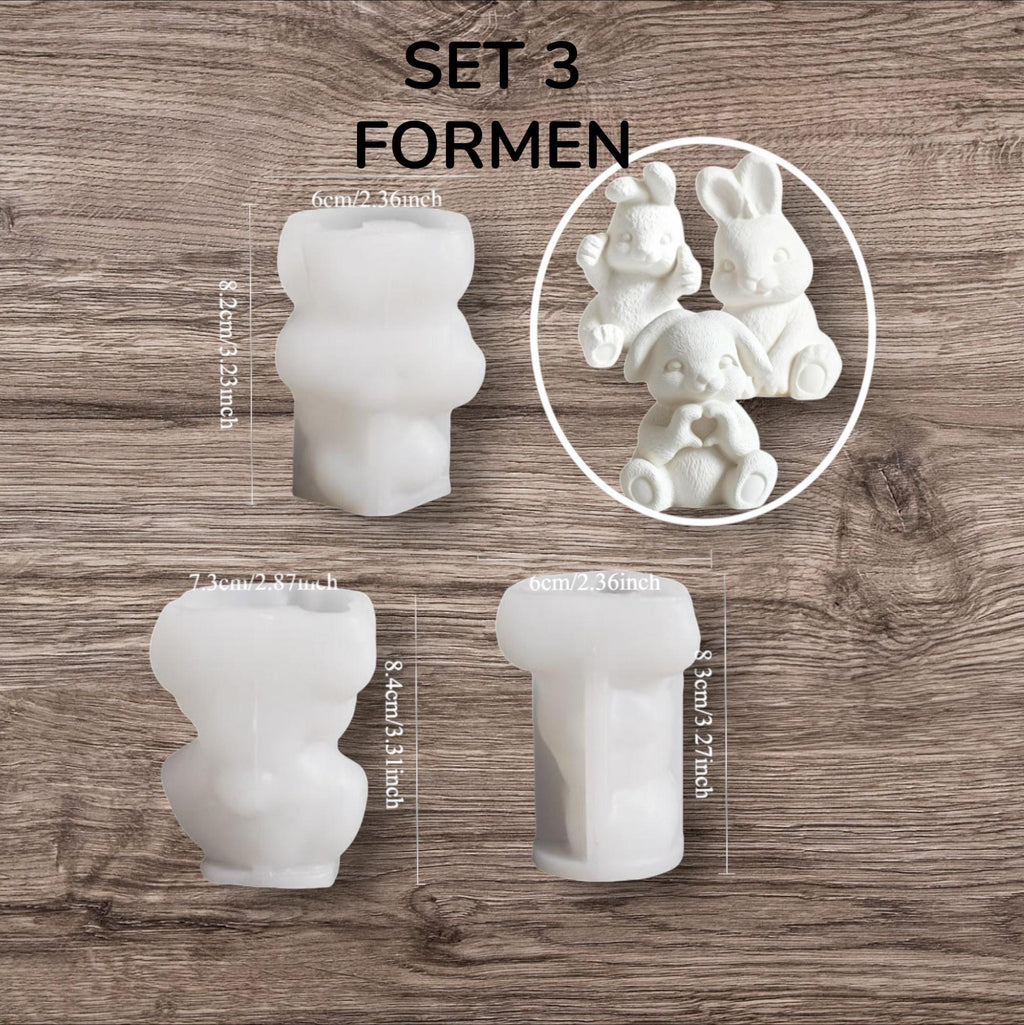 Silikon Gießform Osterhasen Familie Set (3 Formen) | Raysin & Keraflott Form | Hasenfiguren gießen | Osterdeko DIY