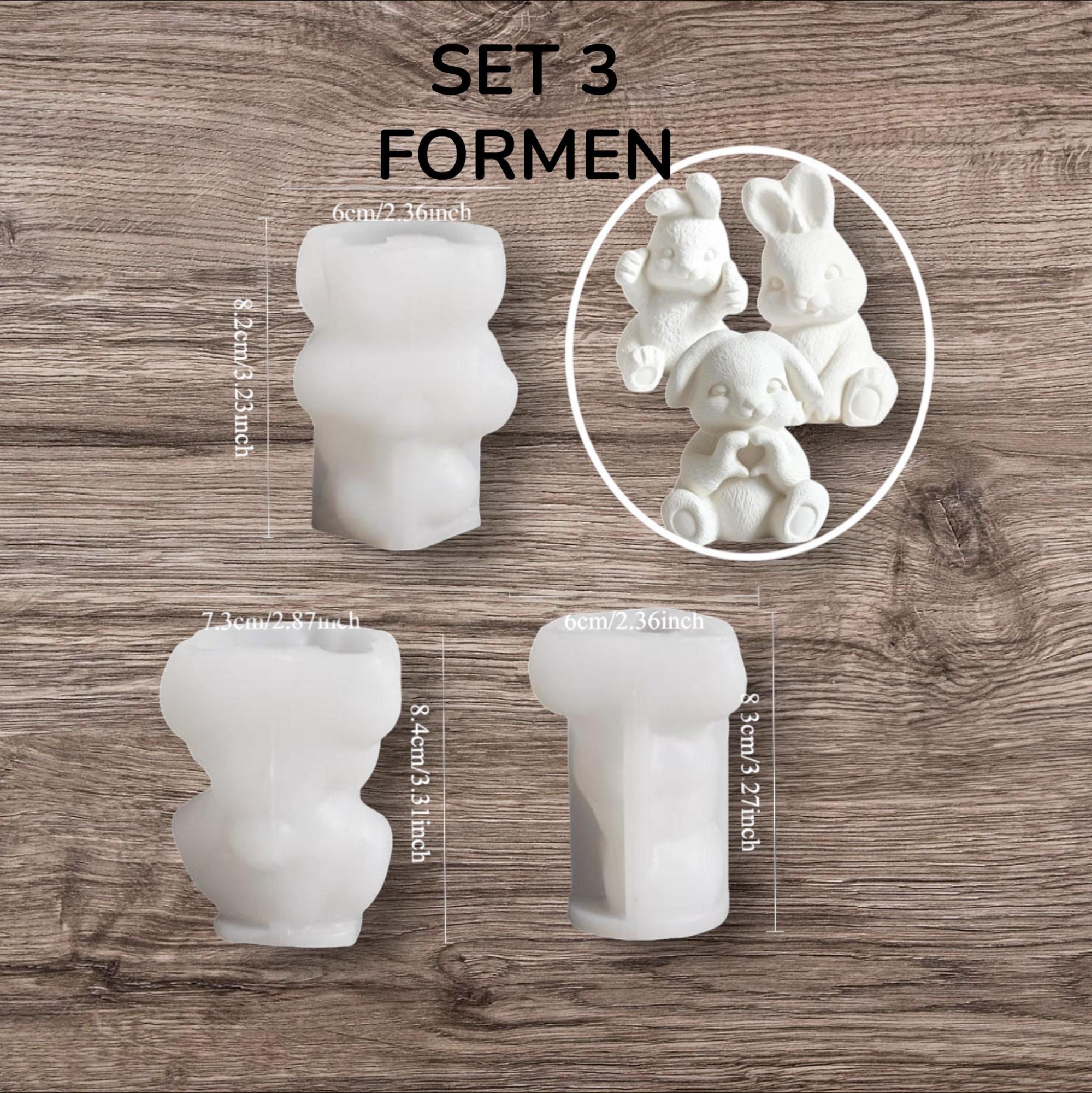 Silikon Gießform Osterhasen Familie Set (3 Formen) | Raysin & Keraflott Form | Hasenfiguren gießen | Osterdeko DIY