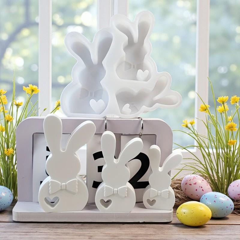 Silikonform Osterhase mit Herz (3er)  Gießform für Raysin & Keraflott  Hasen Deko gießen  Osterdeko DIY