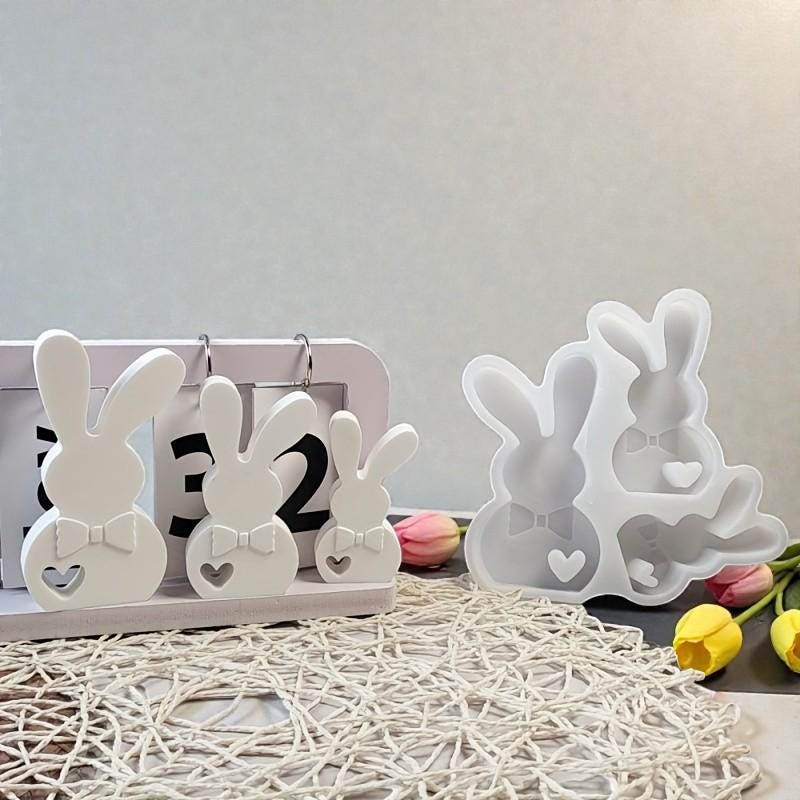 Silikonform Osterhase mit Herz (3er)  Gießform für Raysin & Keraflott  Hasen Deko gießen  Osterdeko DIY