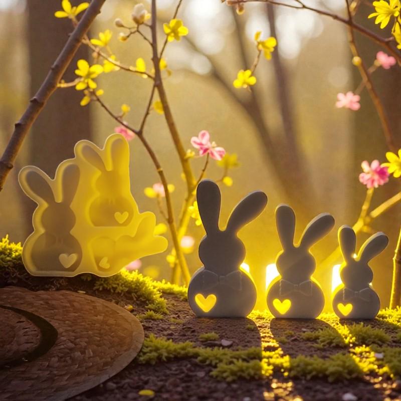 Silikonform Osterhase mit Herz (3er)  Gießform für Raysin & Keraflott  Hasen Deko gießen  Osterdeko DIY