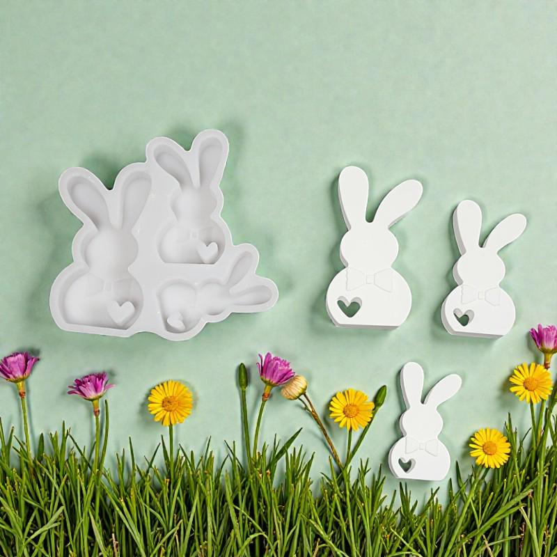 Silikonform Osterhase mit Herz (3er)  Gießform für Raysin & Keraflott  Hasen Deko gießen  Osterdeko DIY