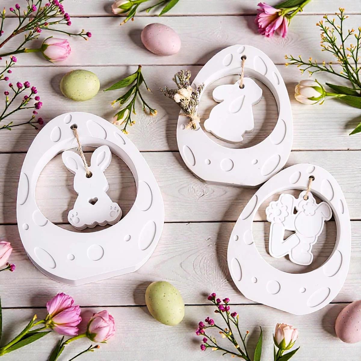 Silikongießform Osterhänger Ei mit Osterhase – Set 2 Formen – Raysin/Keraflott/Beton Gießform – Osterdeko Anhänger