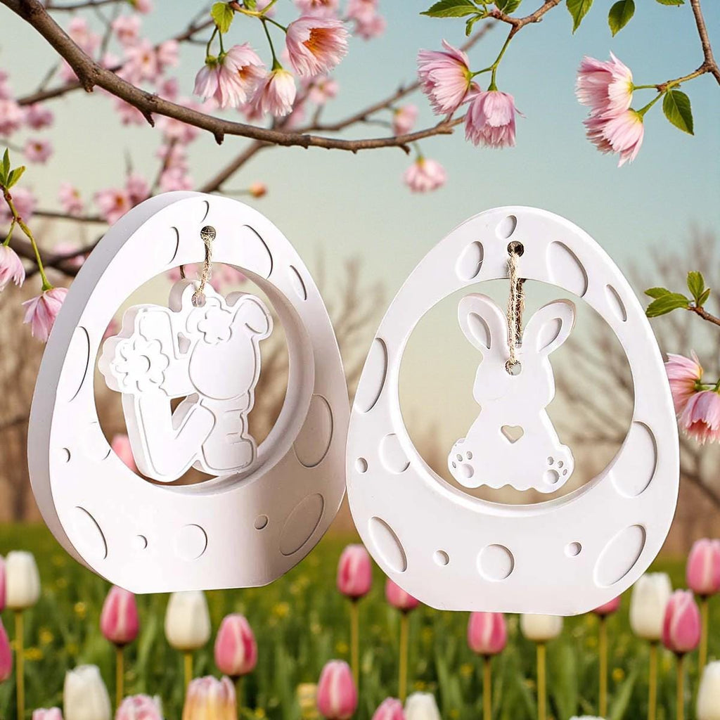 Silikongießform Osterhänger Ei mit Osterhase – Set 2 Formen – Raysin/Keraflott/Beton Gießform – Osterdeko Anhänger