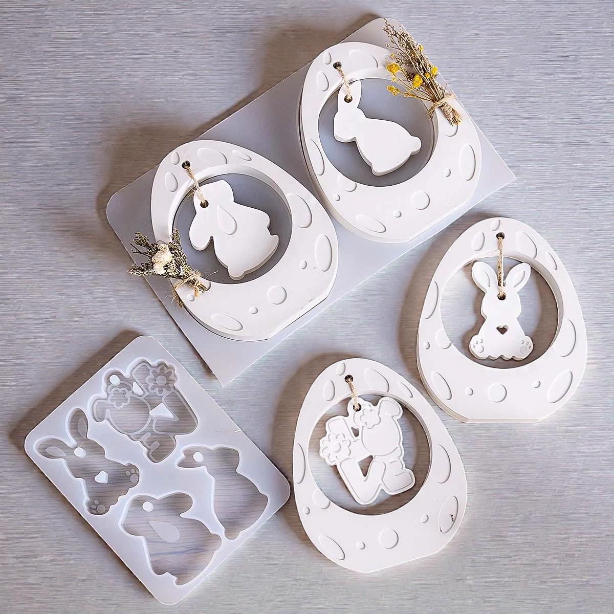 Silikongießform Osterhänger Ei mit Osterhase – Set 2 Formen – Raysin/Keraflott/Beton Gießform – Osterdeko Anhänger