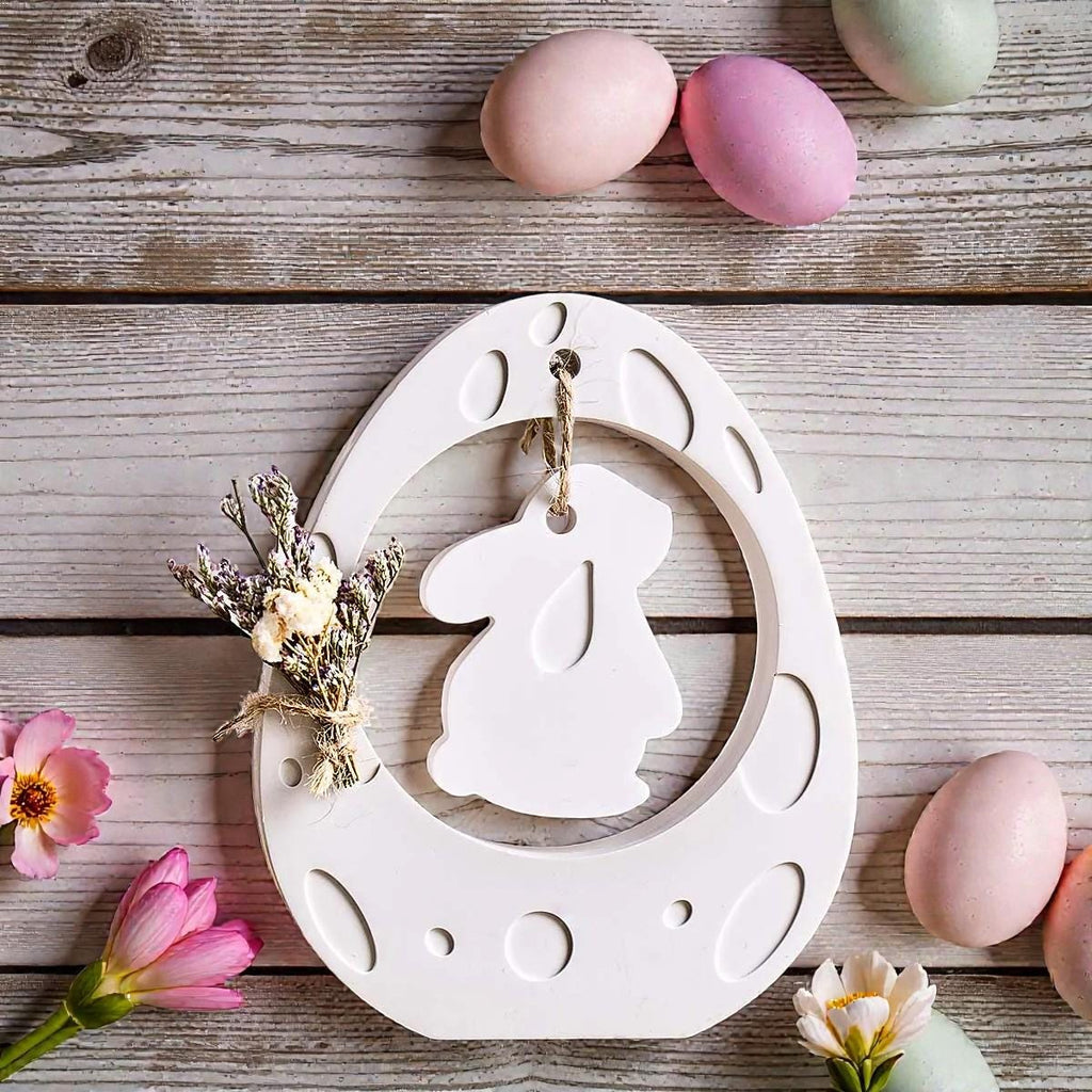 Silikongießform Osterhänger Ei mit Osterhase – Set 2 Formen – Raysin/Keraflott/Beton Gießform – Osterdeko Anhänger