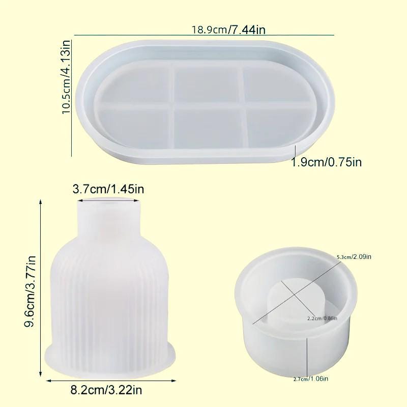 Silikonform 3er Set für Beton & Gips – Tablett, Vase, Kerzenhalter | DIY Gießform für Raysin, Keraflott