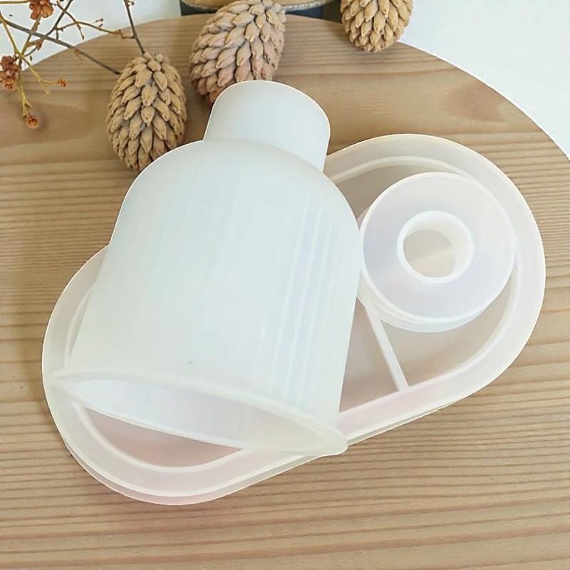 Silikonform 3er Set für Beton & Gips – Tablett, Vase, Kerzenhalter | DIY Gießform für Raysin, Keraflott