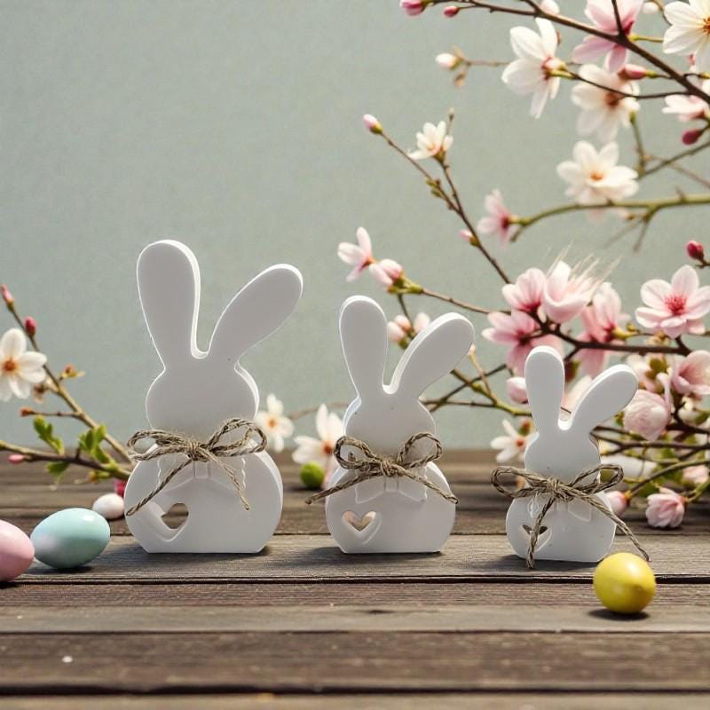 Silikonform Osterhase mit Herz (3er)  Gießform für Raysin & Keraflott  Hasen Deko gießen  Osterdeko DIY