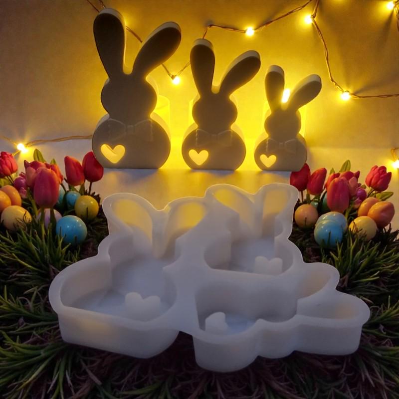 Silikonform Osterhase mit Herz (3er)  Gießform für Raysin & Keraflott  Hasen Deko gießen  Osterdeko DIY