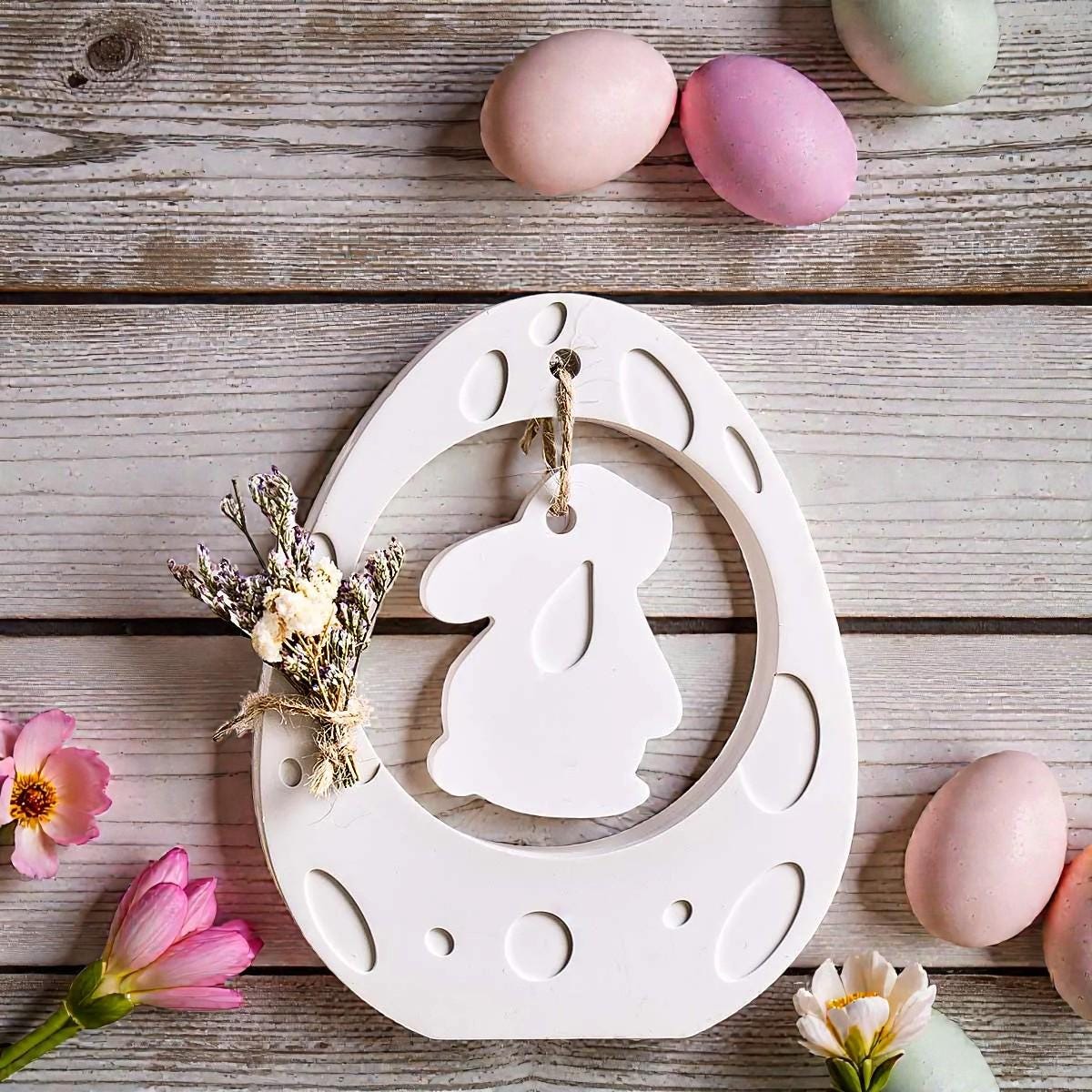 Silikongießform Osterhänger Ei mit Osterhase – Set 2 Formen – Raysin/Keraflott/Beton Gießform – Osterdeko Anhänger