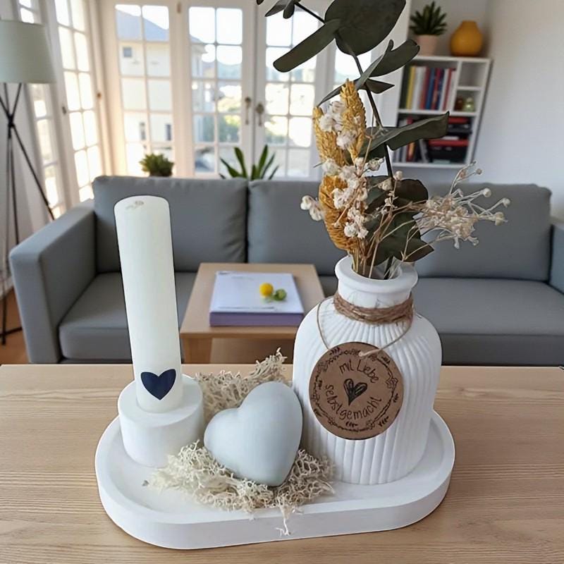 Silikonform 3er Set für Beton & Gips – Tablett, Vase, Kerzenhalter | DIY Gießform für Raysin, Keraflott