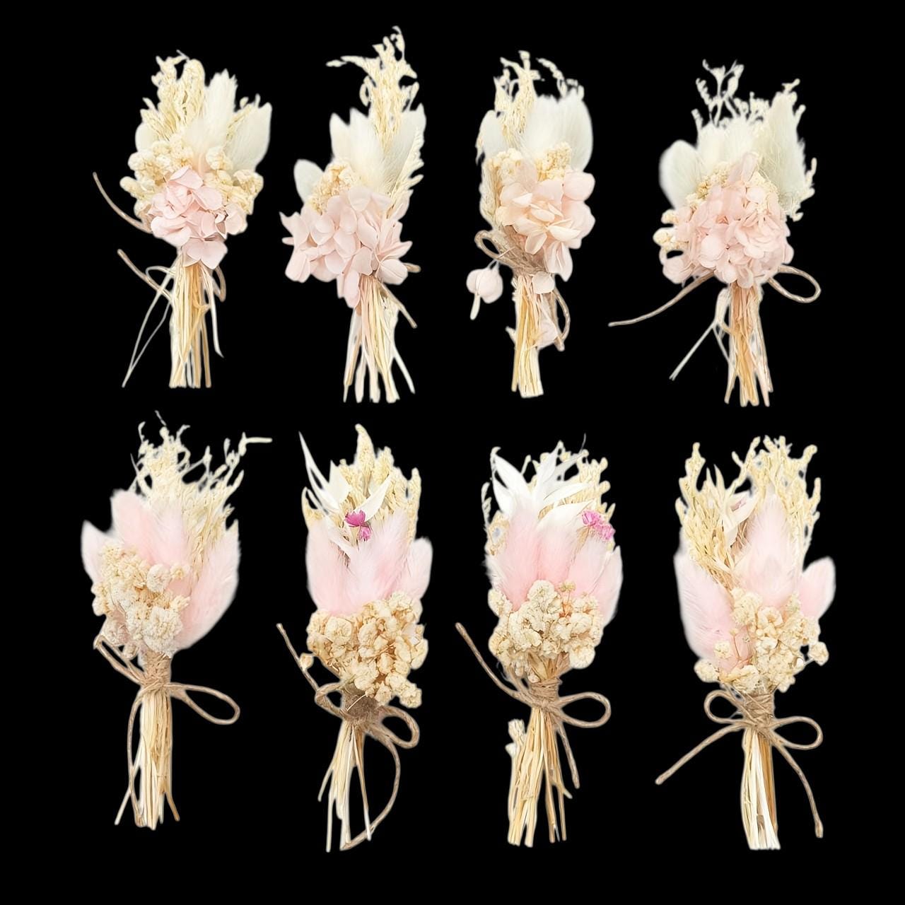 Künstliche Trockenblumen DIY Set „Blumenwiese“ – 8 Bund à 15 cm – Blumen zum Basteln, DIY Blumenstrauß & Kranz, rosa/bordeaux