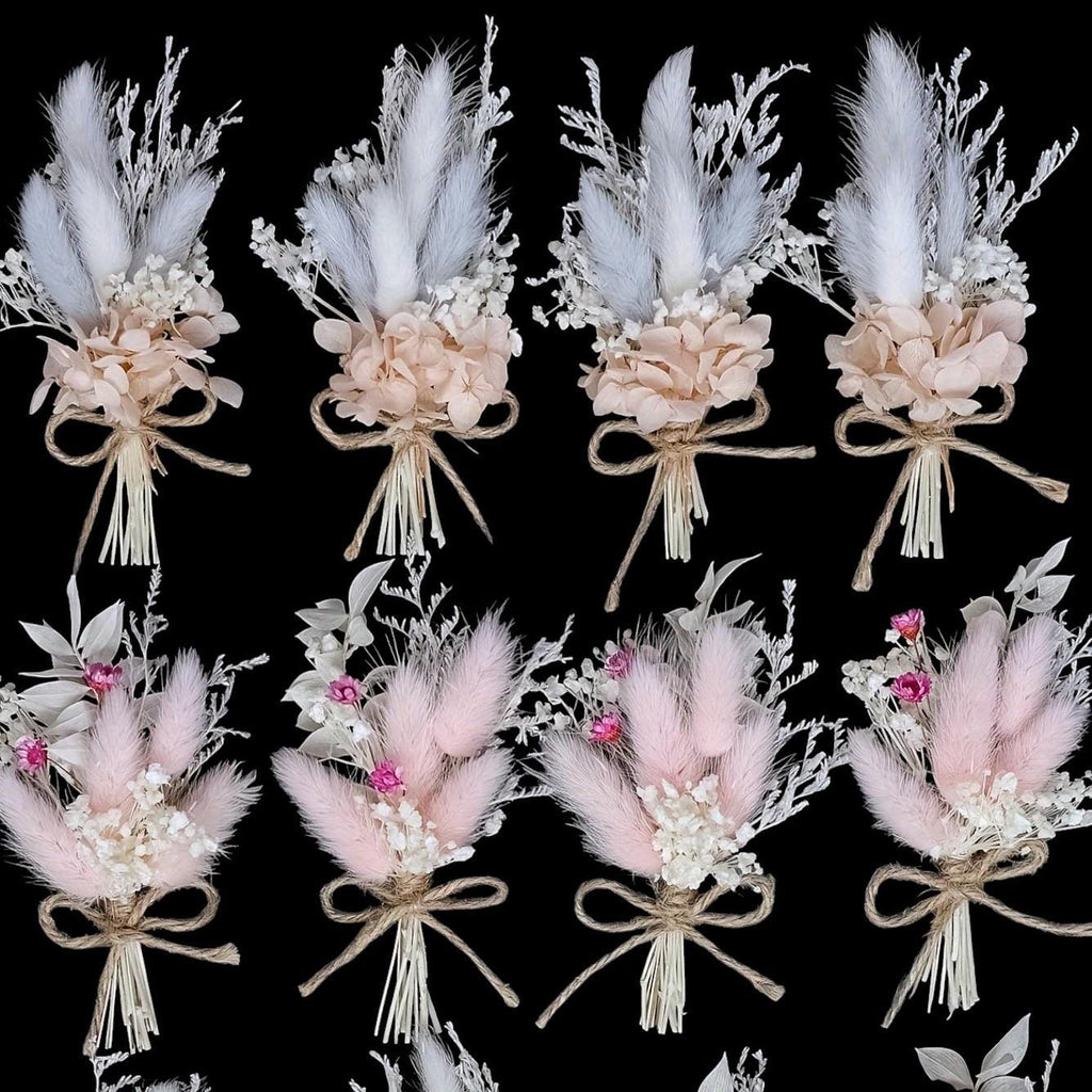 Künstliche Trockenblumen DIY Set „Blumenwiese“ – 8 Bund à 15 cm – Blumen zum Basteln, DIY Blumenstrauß & Kranz, rosa/bordeaux