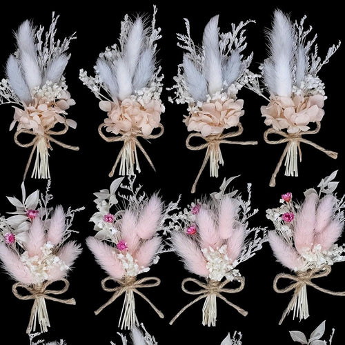 Künstliche Trockenblumen DIY Set „Blumenwiese“ – 8 Bund à 15 cm – Blumen zum Basteln, DIY Blumenstrauß & Kranz, rosa/bordeaux