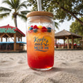 Trinkglas 500 ml mit Bambusdeckel | Glasbecher To Go | Iced Coffee Glas | 2 Glasstrohhalme + Bürste | maritim, nachhaltig