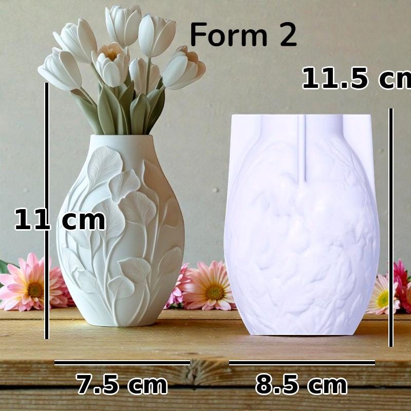 Silikonform Vase mit Blattrelief – Gießform für Raysin/Keraflott/Beton – DIY Deko – 2 Designs