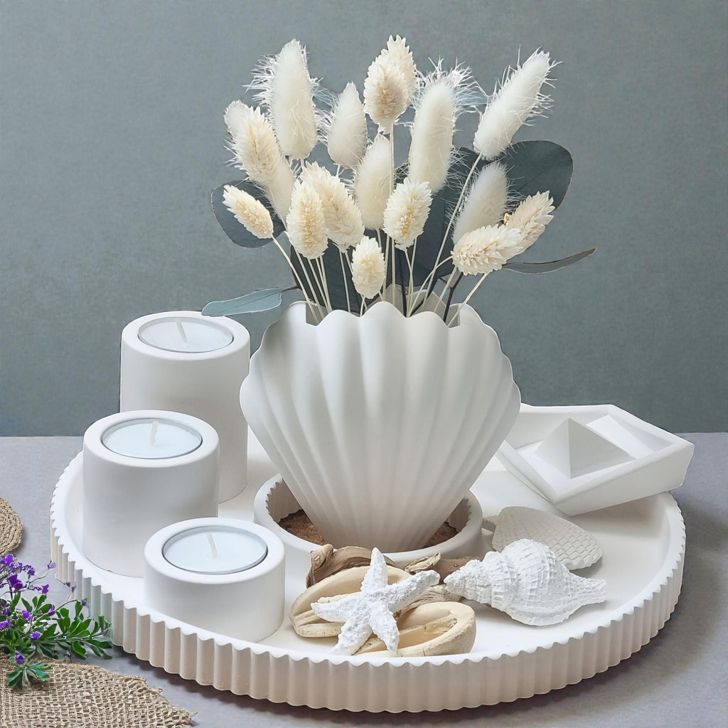 Silikonform Maritim Set – Muschel Vase, Tablett, Teelichthalter & Deko – Gießform für Raysin/Keraflott/Beton