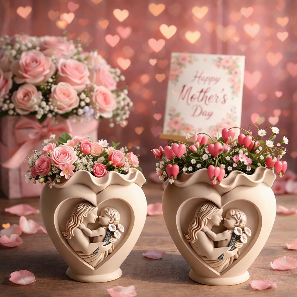 Muttertagsgeschenk für Mama Herz Blumentopf Mutter Kind Pflanztopf Romantische Dekoration Geschenk für Mutter Sukkulenten Topf Herz Vase