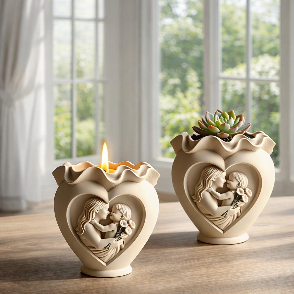 Muttertagsgeschenk für Mama Herz Blumentopf Mutter Kind Pflanztopf Romantische Dekoration Geschenk für Mutter Sukkulenten Topf Herz Vase