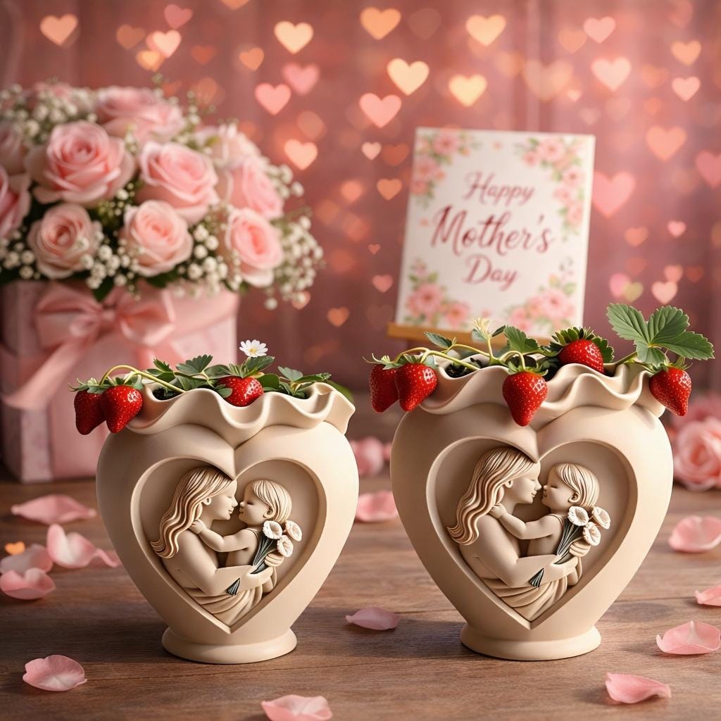Muttertagsgeschenk für Mama Herz Blumentopf Mutter Kind Pflanztopf Romantische Dekoration Geschenk für Mutter Sukkulenten Topf Herz Vase