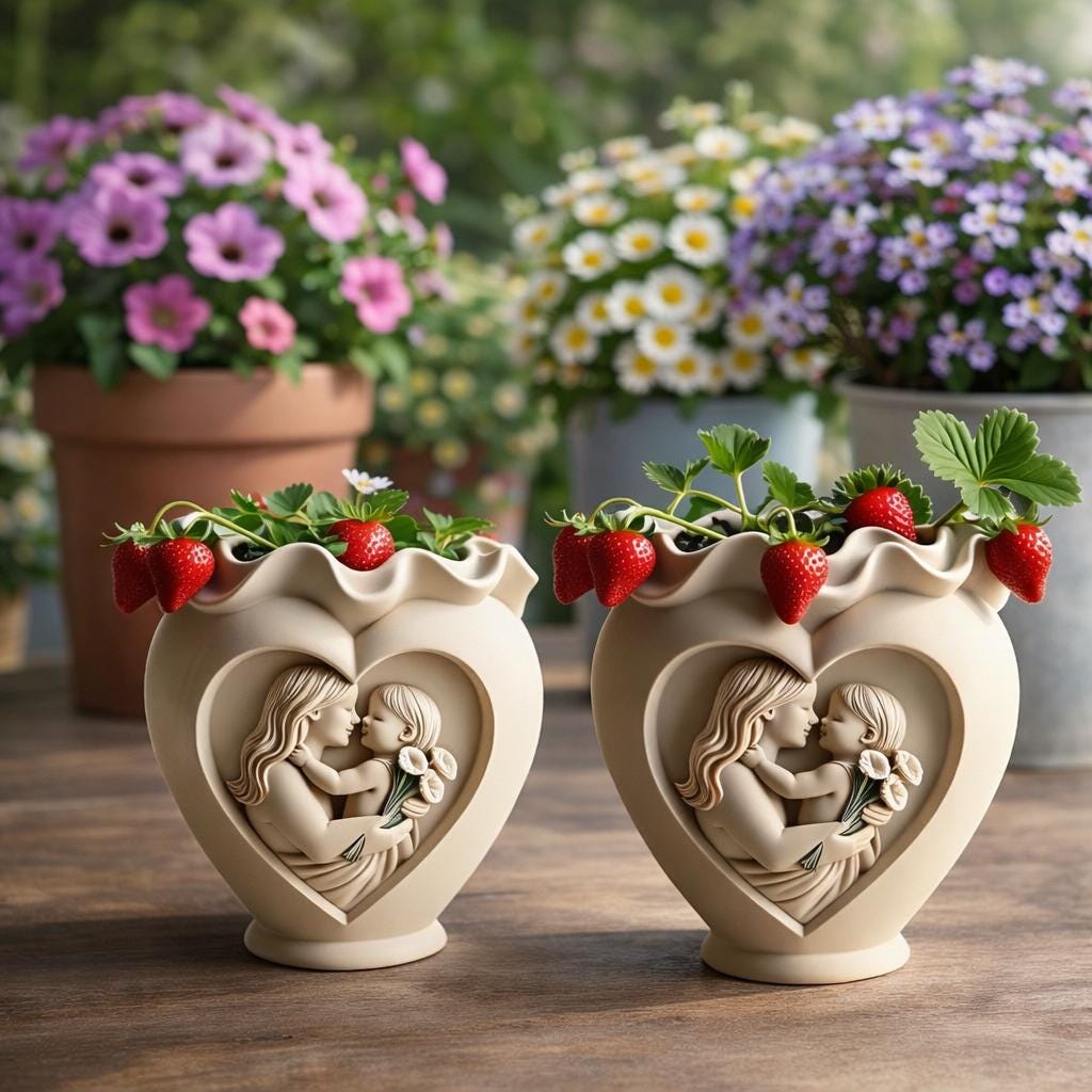 Muttertagsgeschenk für Mama Herz Blumentopf Mutter Kind Pflanztopf Romantische Dekoration Geschenk für Mutter Sukkulenten Topf Herz Vase