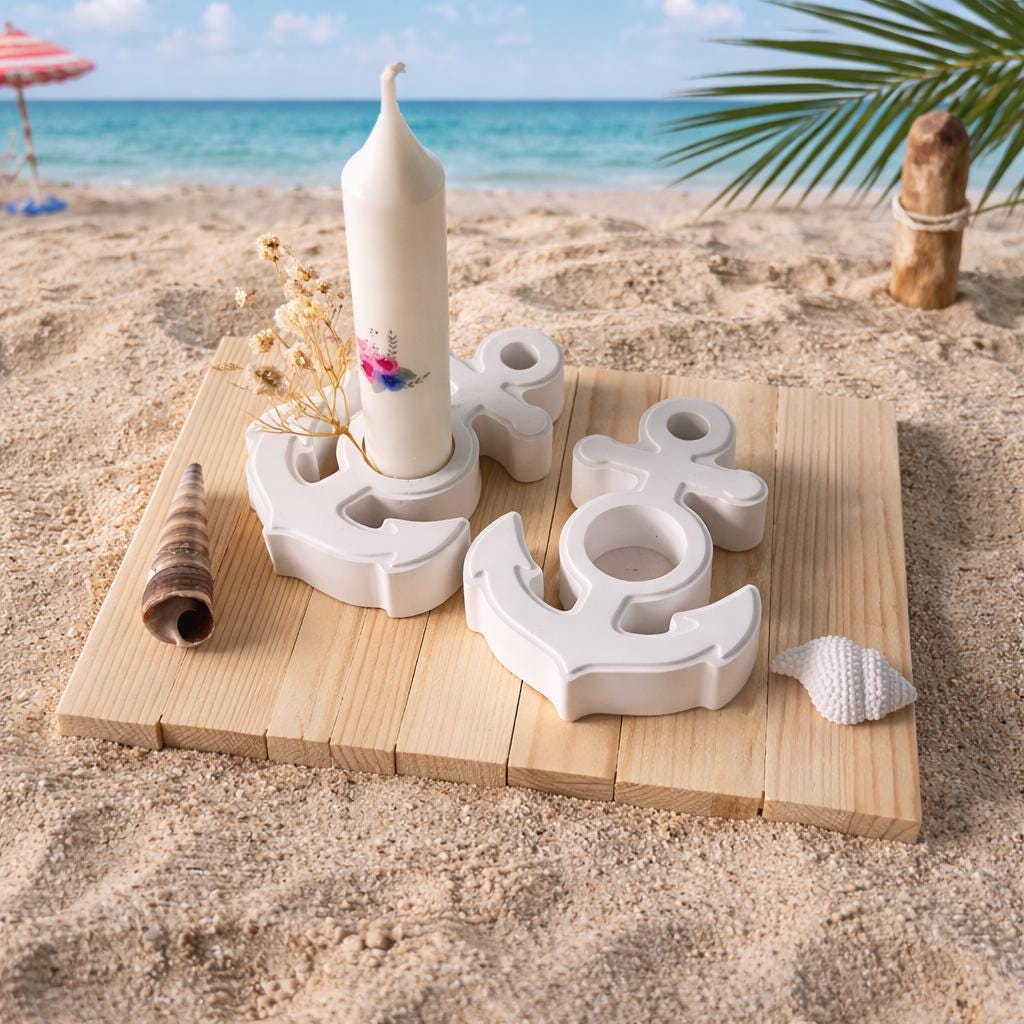 Maritime Anker Silikonform Kerzenhalter DIY Resin Form Küsten Deko Beachhouse Gießform Beton Gips Ankerform