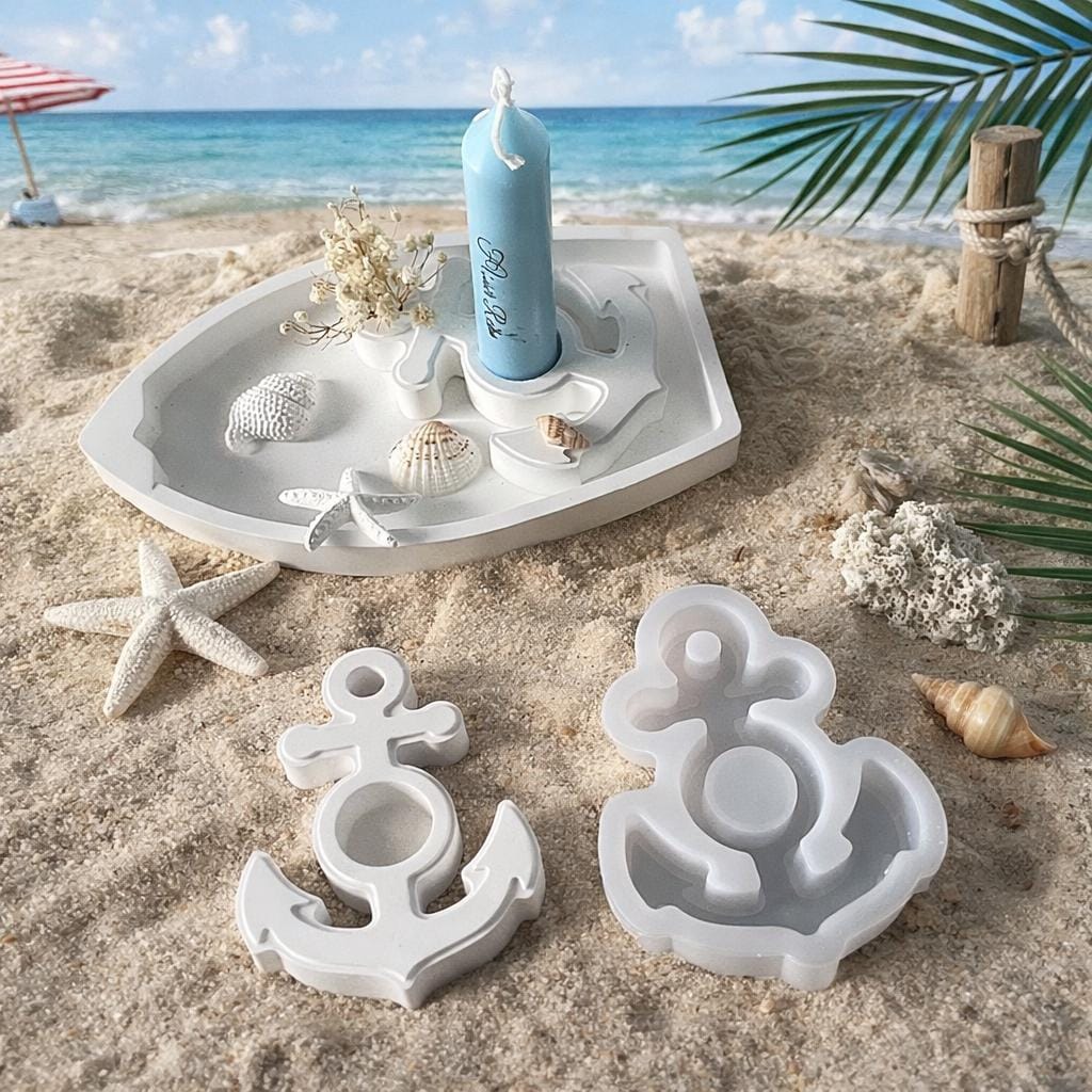 Maritime Anker Silikonform Kerzenhalter DIY Resin Form Küsten Deko Beachhouse Gießform Beton Gips Ankerform