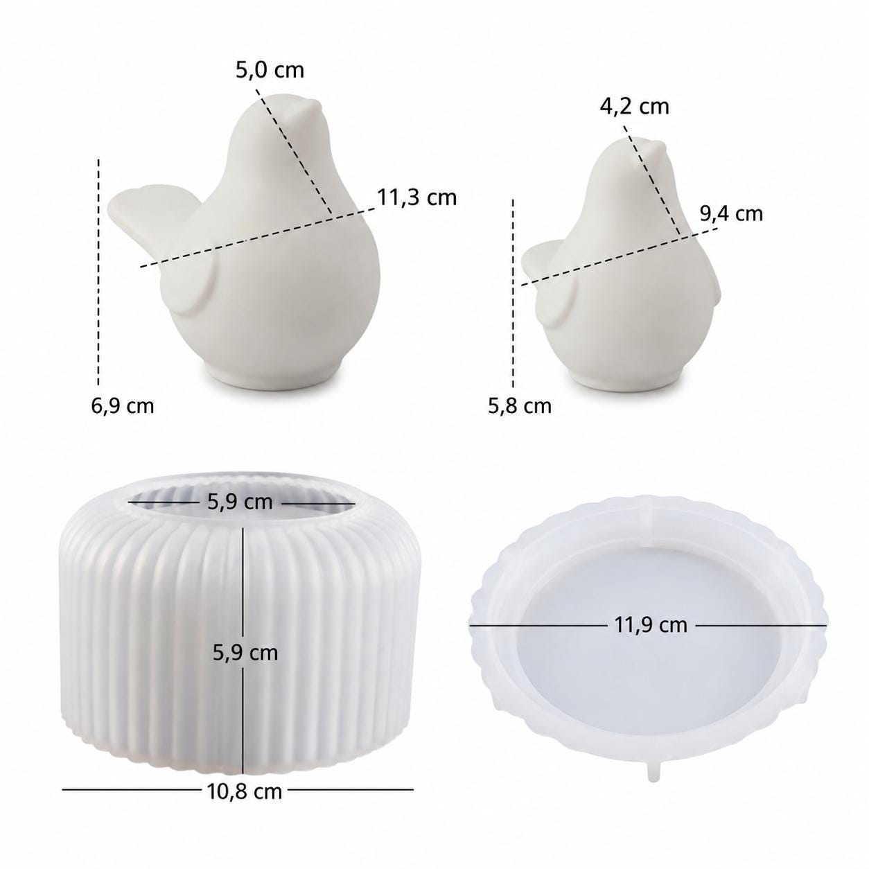 Silikonformen-Set, 4 Formen – Vogel & Dose – Resin-Gießform, Kerzenform, Gipsform, DIY Deko, Geschenkidee