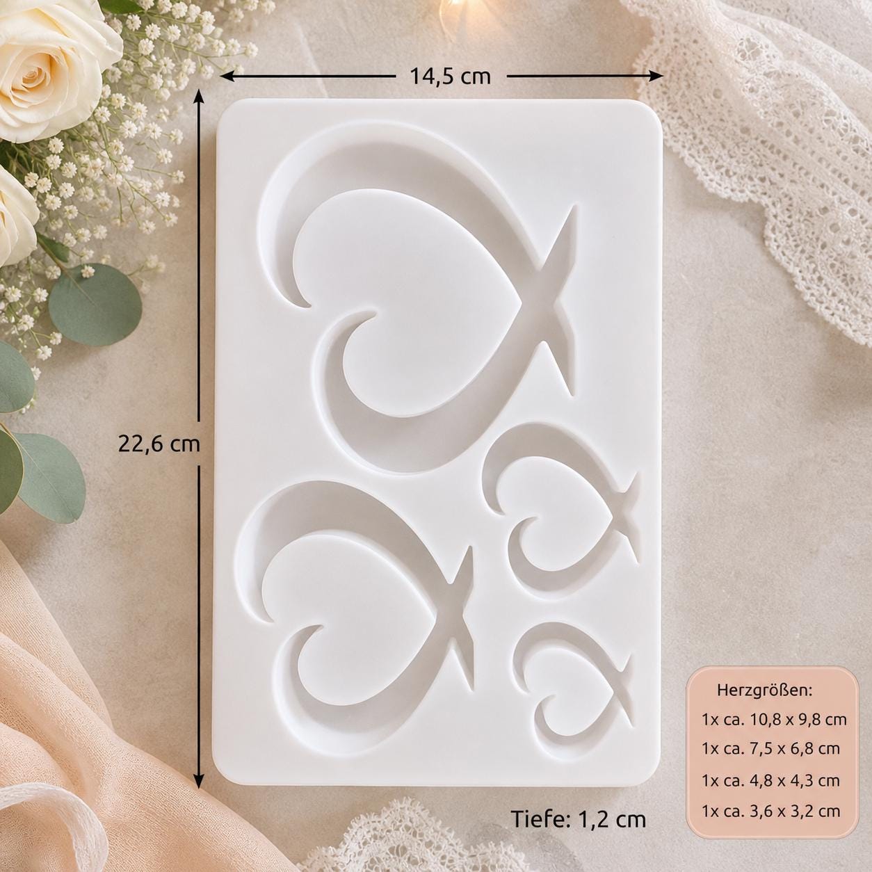 Silikonform Herz Set – 4 Größen | Gießform für Kerzen, Resin & Deko | Hochzeit DIY, Valentinstag, romantische Dekoration