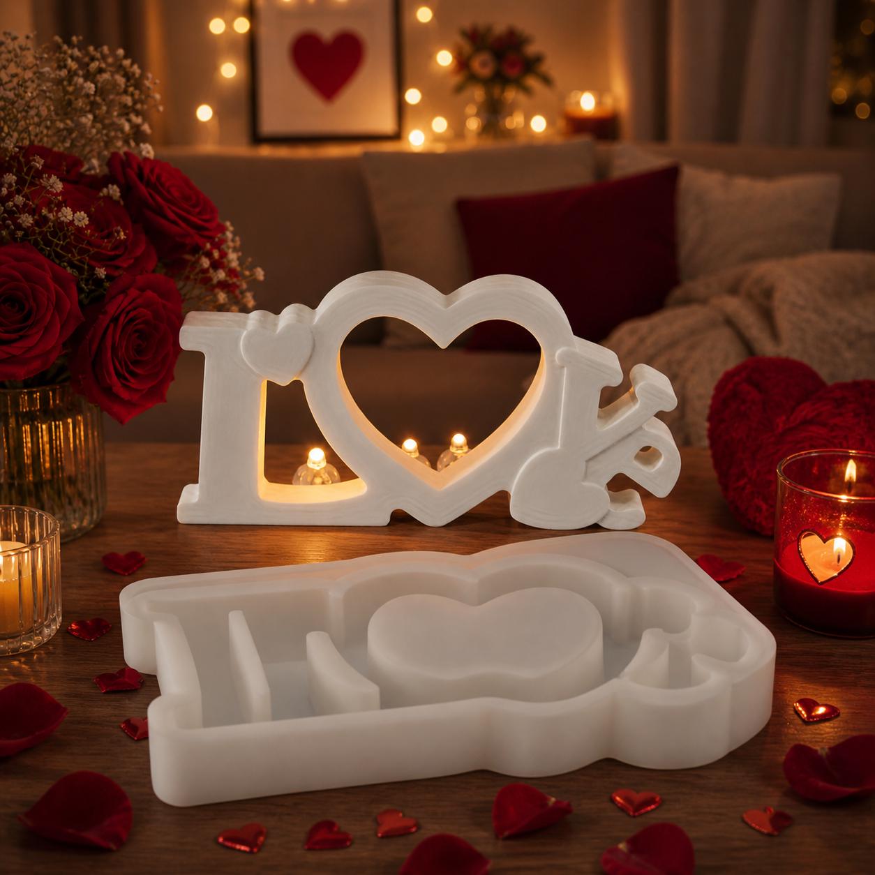 Silikonform LOVE mit Herz, Gießform Resin Kerzenform, Beton Gips Form, Valentinstag Deko DIY, Epoxidharz Form, Hochzeitsdeko Geschenk