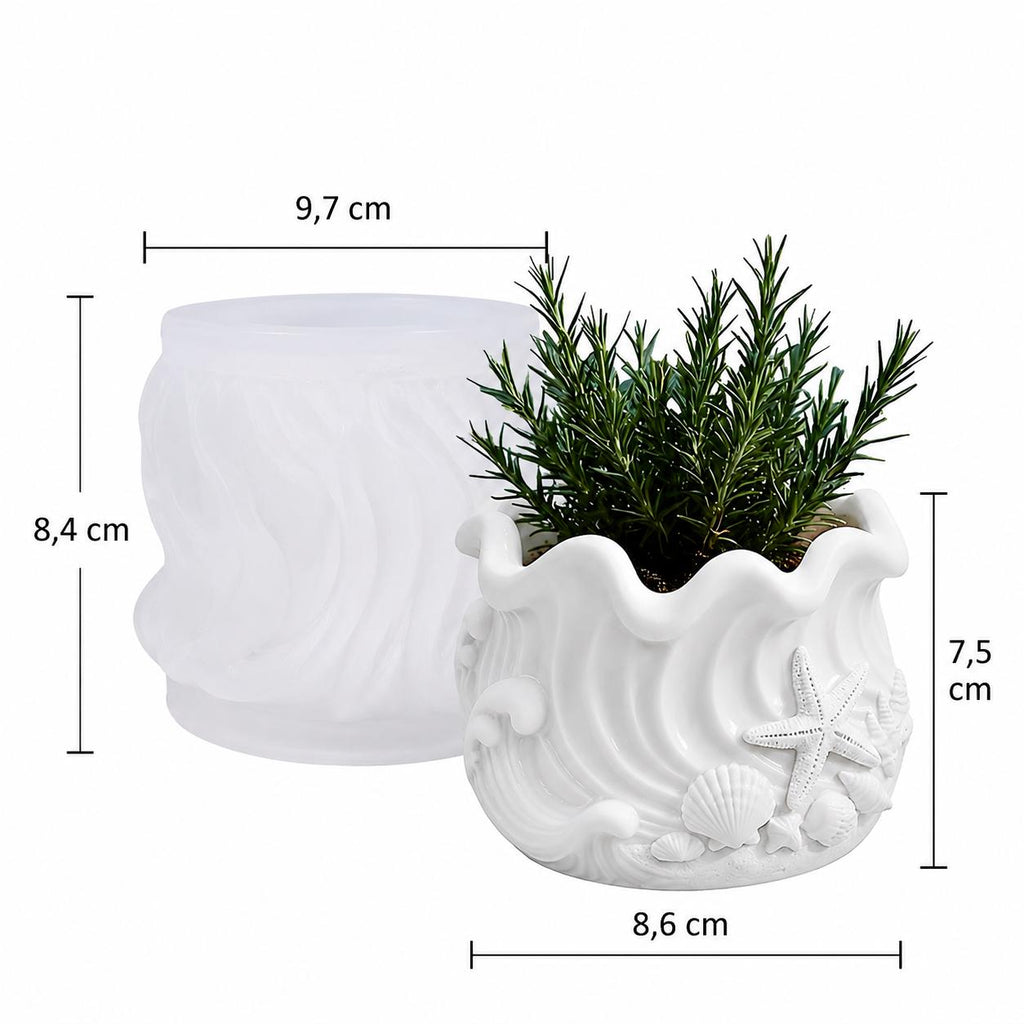 Maritime Silikonform Wellen Blumentopf | Muschel & Seestern Gießform | Keraflott Form für Deko, Beton, Raysin