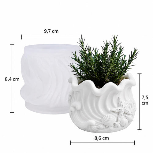 Maritime Silikonform Wellen Blumentopf | Muschel & Seestern Gießform | Keraflott Form für Deko, Beton, Raysin