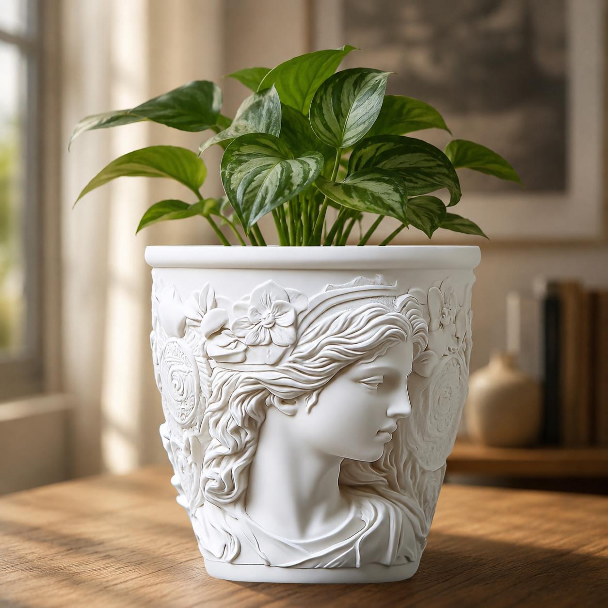 Eleganter Blumentopf Frauenkopf mit Pflanze | Dekorativer Übertopf aus Keramikoptik | Romantische Wohnungsdeko | Geschenkidee
