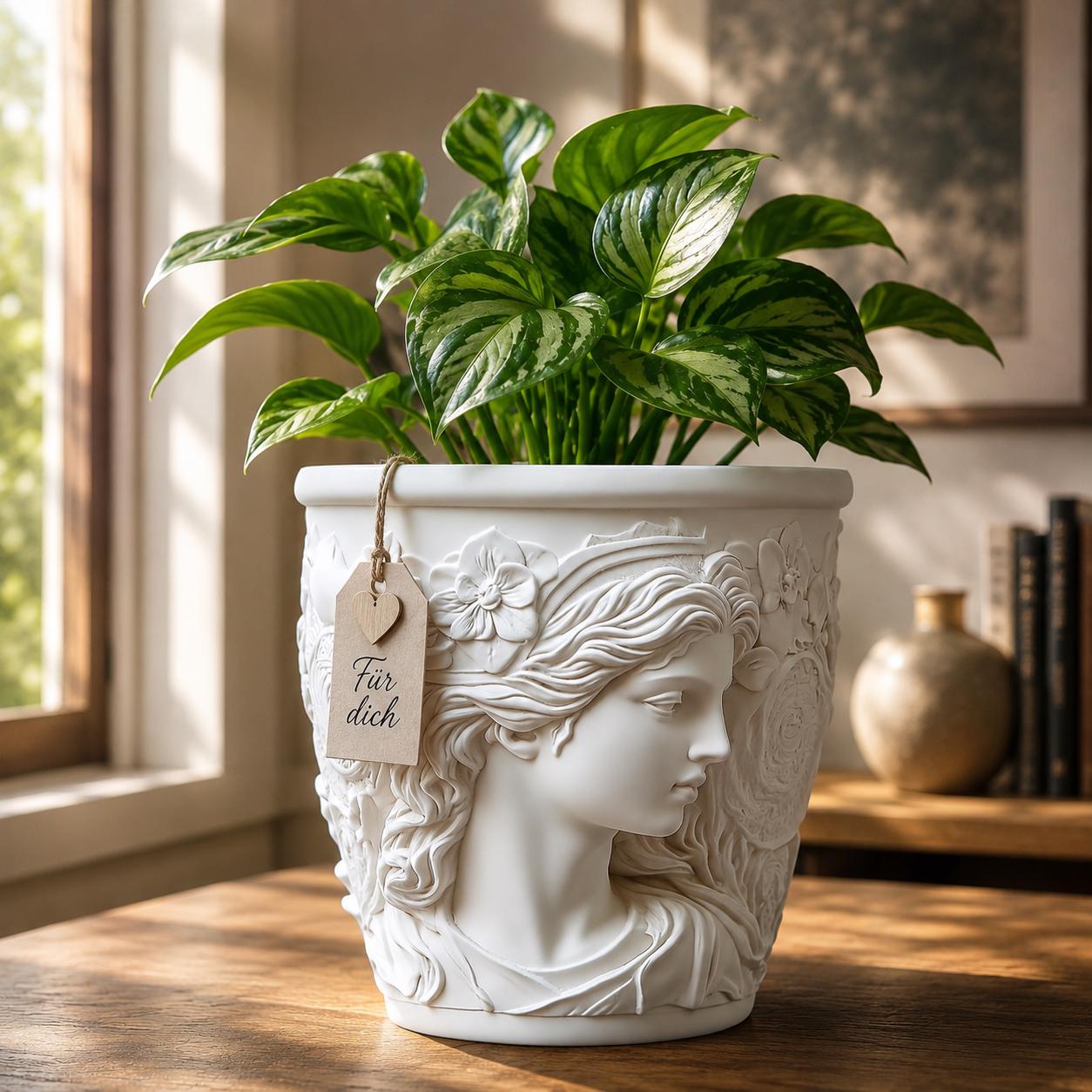 Eleganter Blumentopf Frauenkopf mit Pflanze | Dekorativer Übertopf aus Keramikoptik | Romantische Wohnungsdeko | Geschenkidee