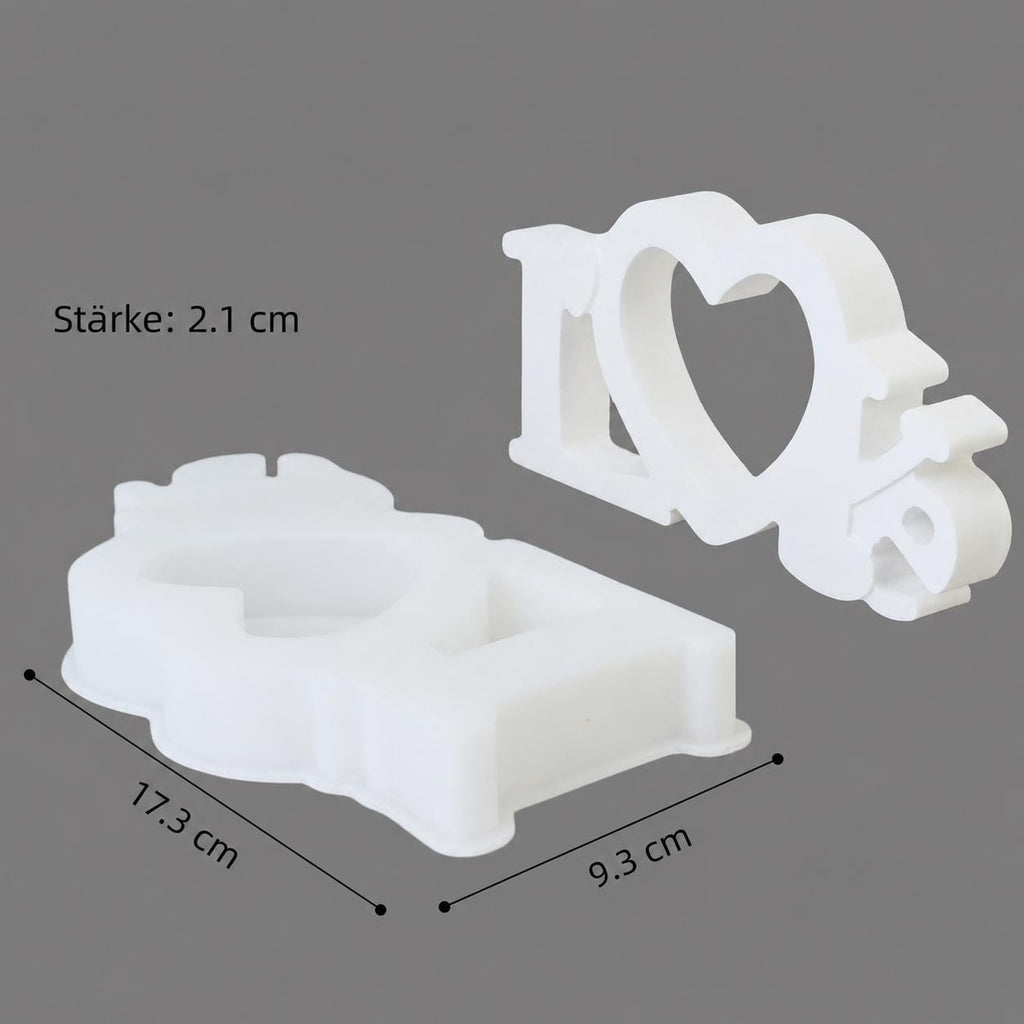 Silikonform LOVE mit Herz, Gießform Resin Kerzenform, Beton Gips Form, Valentinstag Deko DIY, Epoxidharz Form, Hochzeitsdeko Geschenk