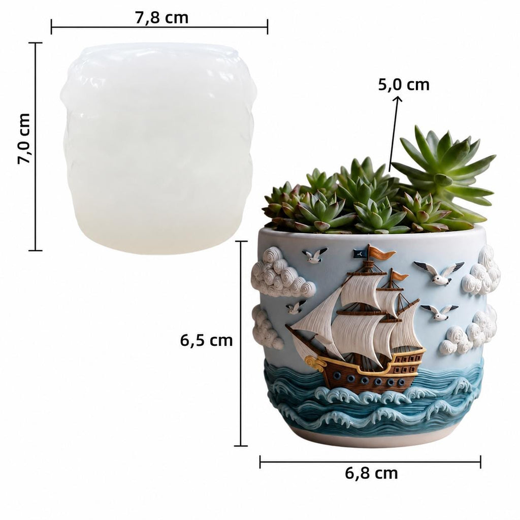 Maritimer Blumentopf mit Segelschiff | Nautik Deko | Küsten Pflanzentopf | Sukkulenten Topf | Beachhouse Deko | Geschenk für Meerliebhaber