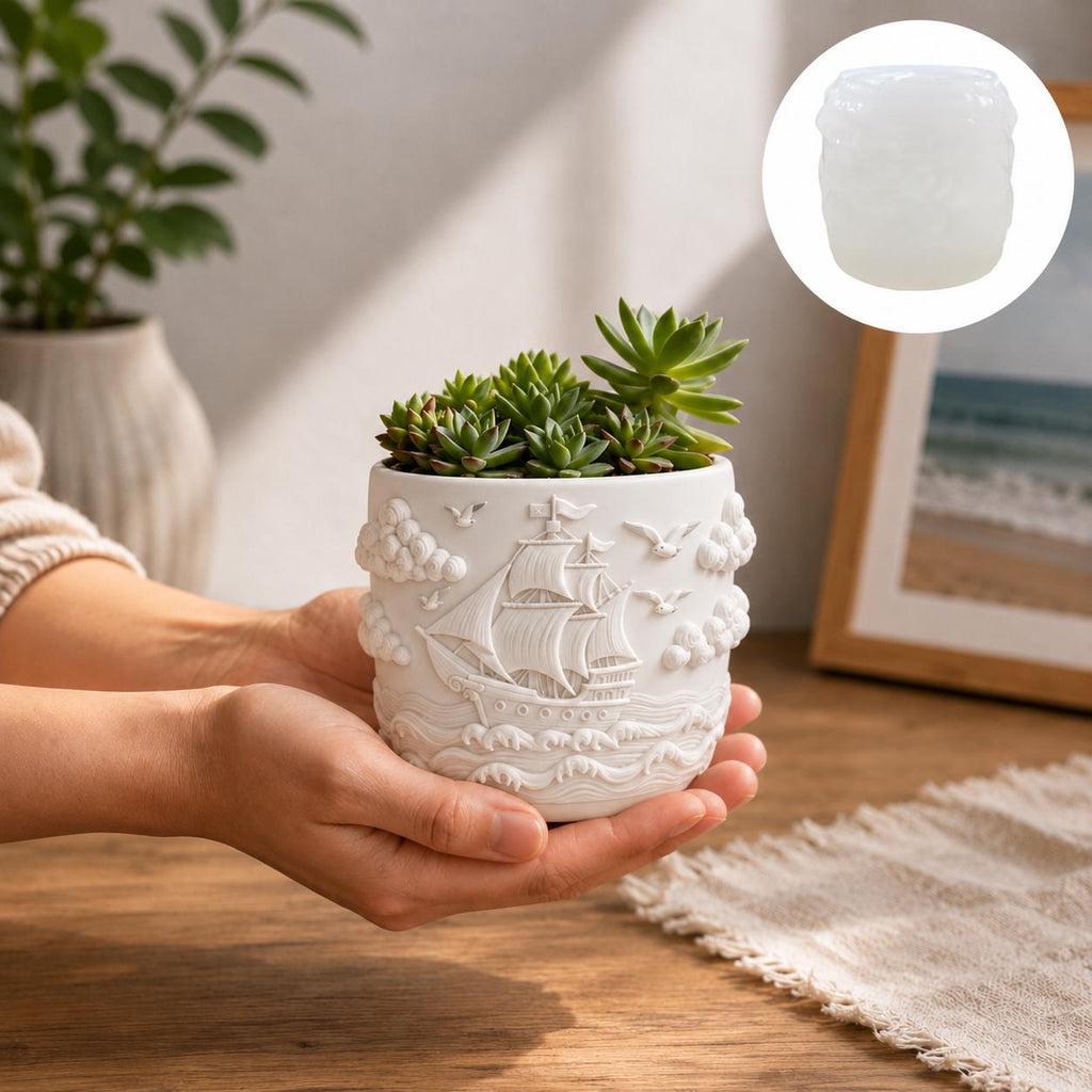 Maritimer Blumentopf mit Segelschiff | Nautik Deko | Küsten Pflanzentopf | Sukkulenten Topf | Beachhouse Deko | Geschenk für Meerliebhaber