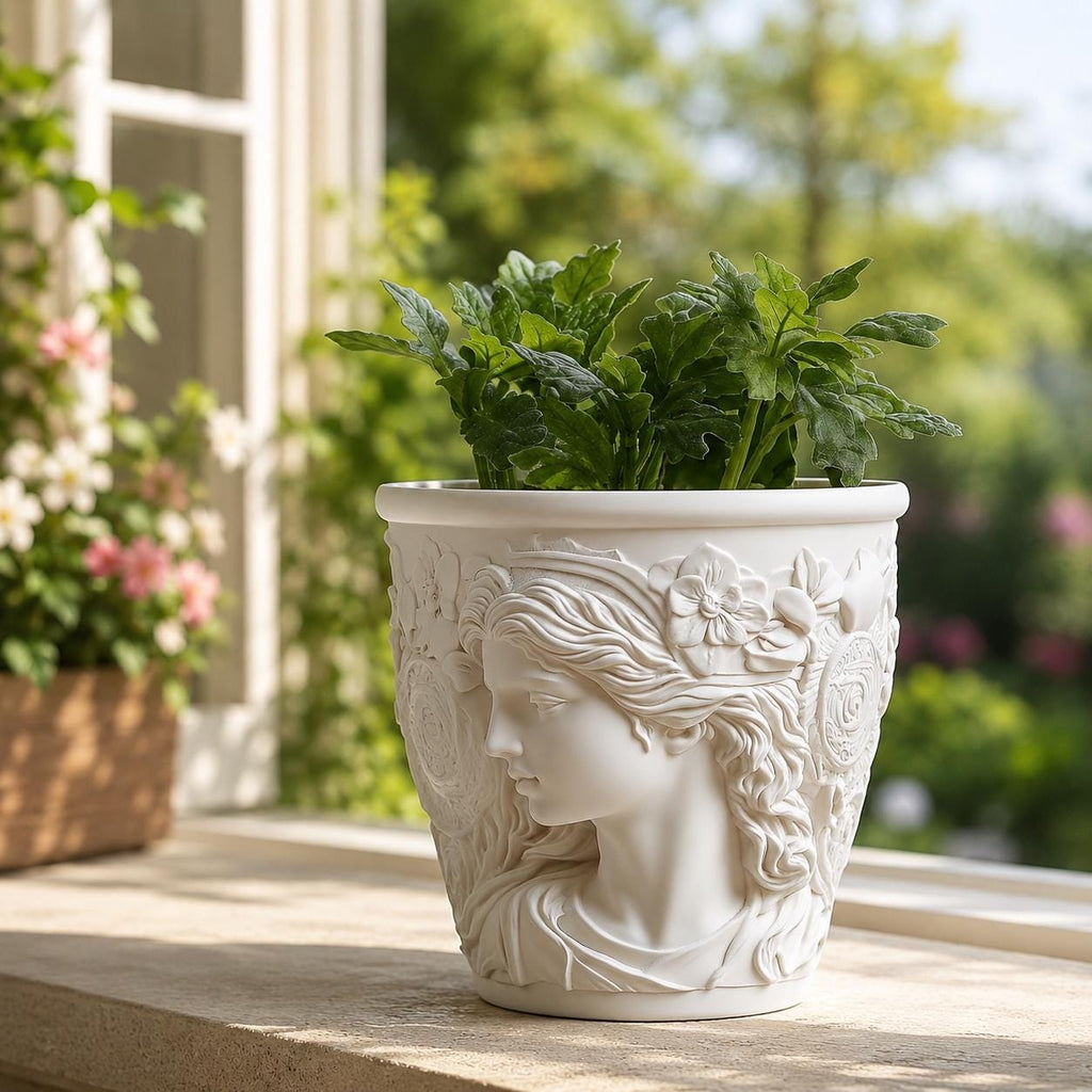Eleganter Blumentopf Frauenkopf mit Pflanze | Dekorativer Übertopf aus Keramikoptik | Romantische Wohnungsdeko | Geschenkidee