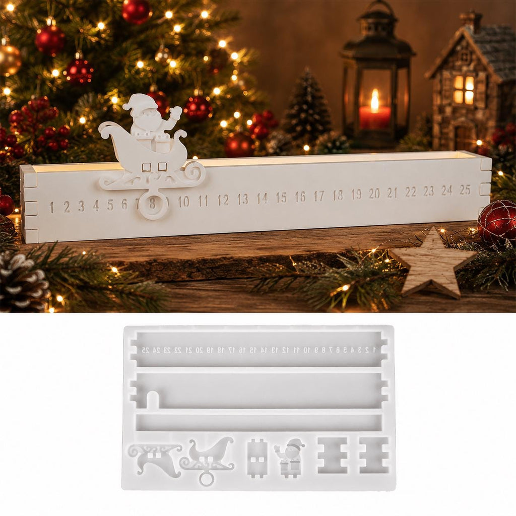 Silikon Gießform Adventskalender mit Weihnachtsmann & Schlitten | Countdown-Kalender | Resin, Epoxidharz, Raysin, Keraflott